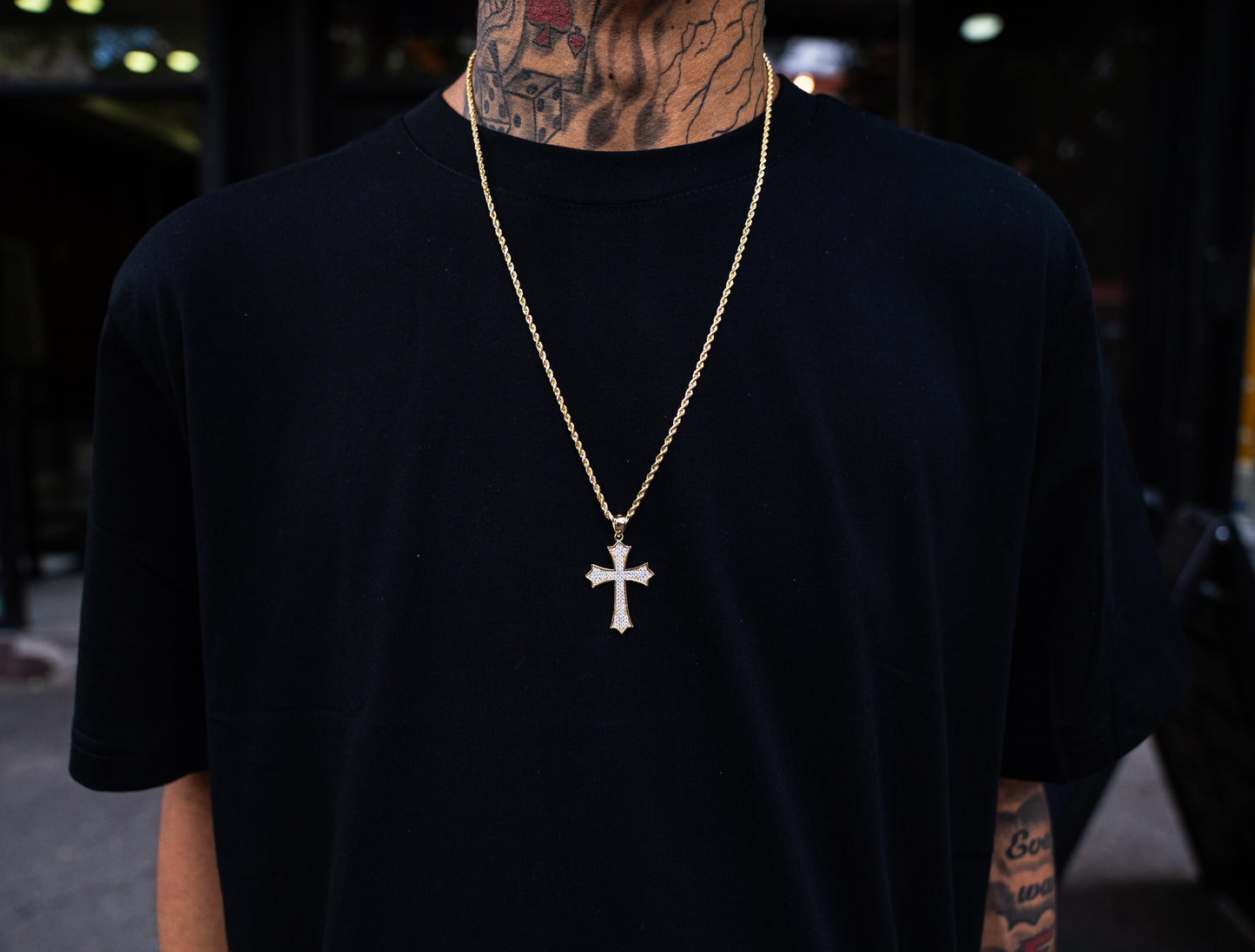 14K HOLLOW ROPE CHAIN + CROSS PENDANT