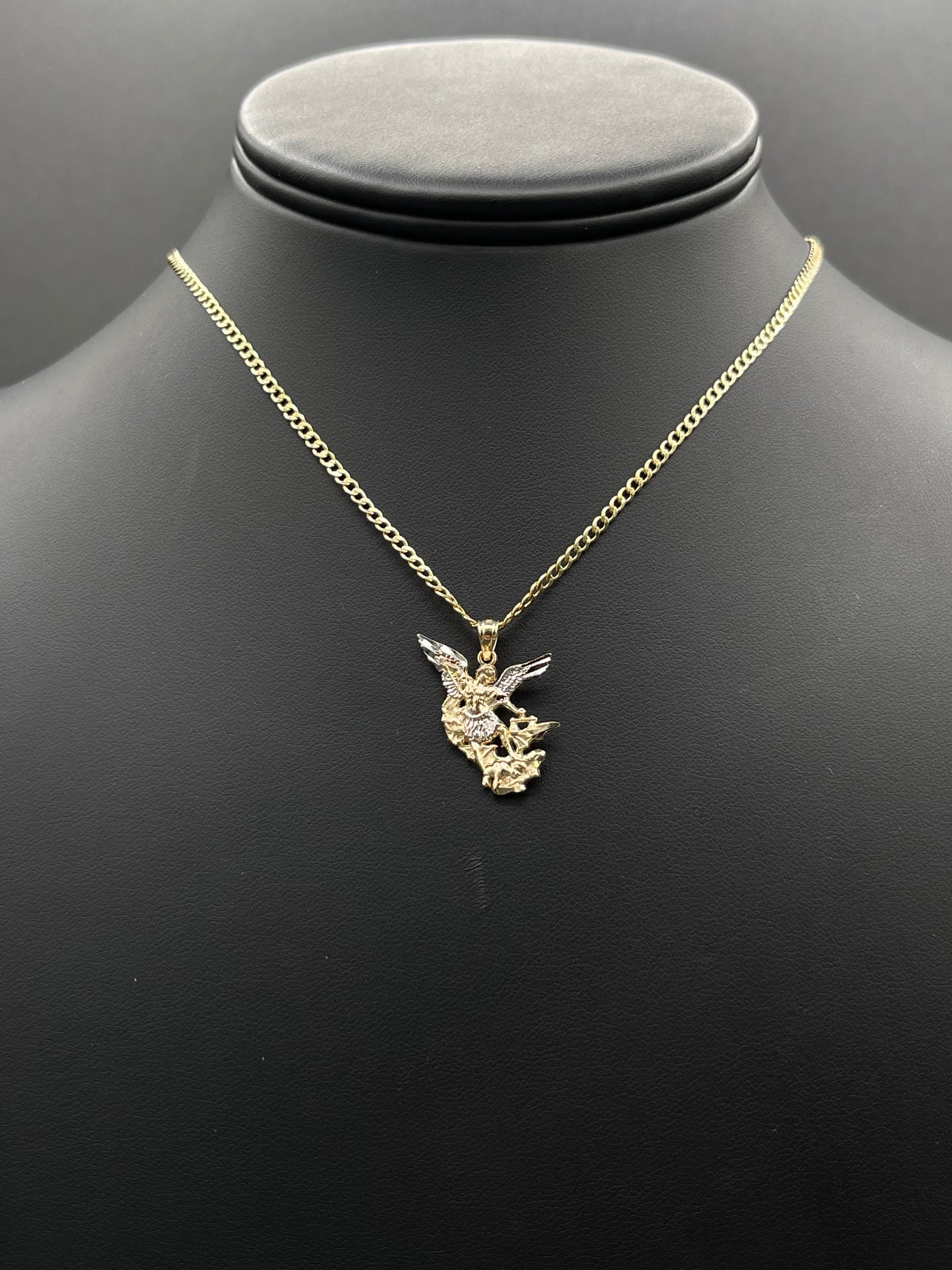 14K HOLLOW CUBAN CHAIN WITH SAN MIGUEL PENDANT