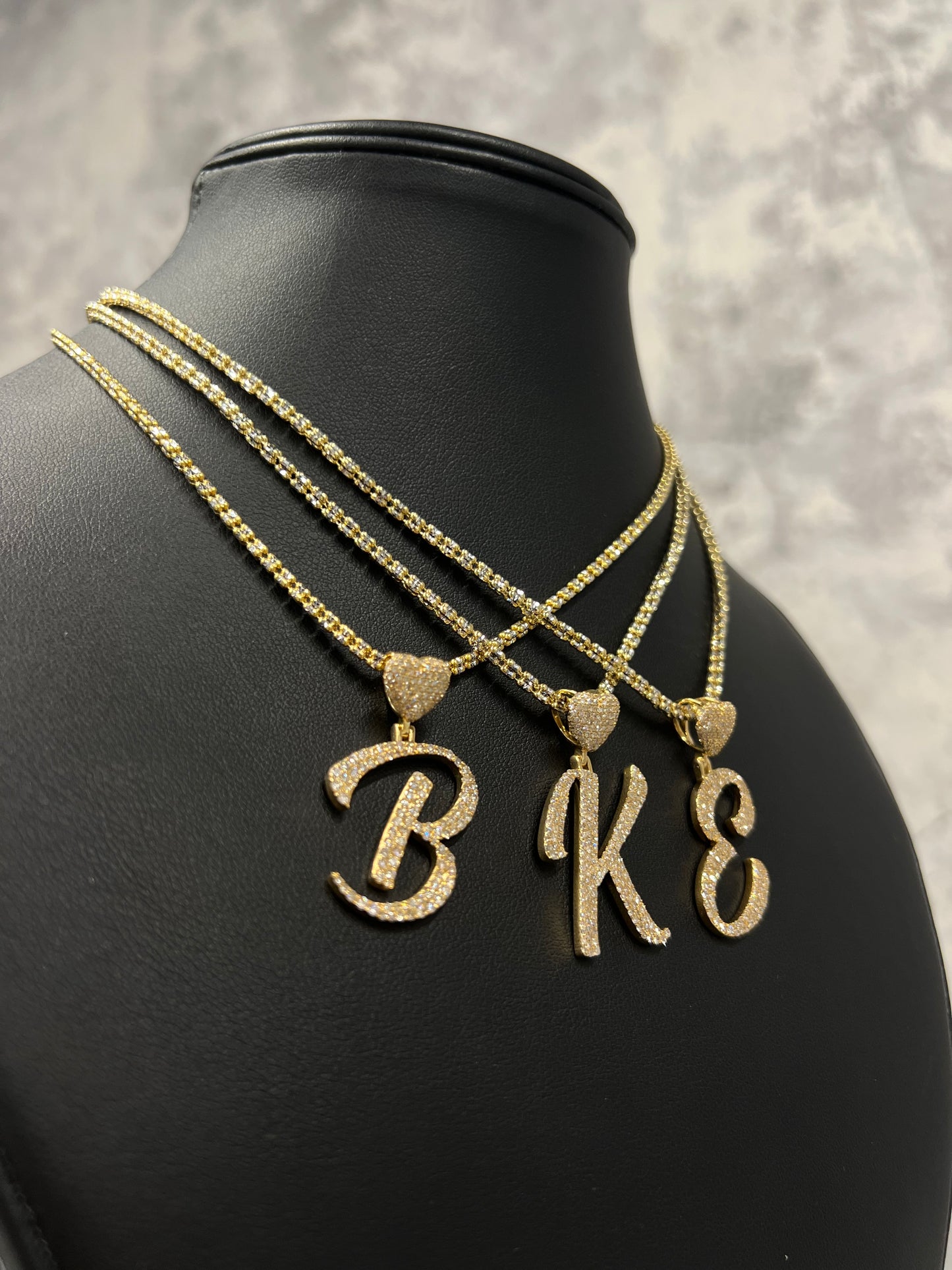 14K ICE CHAIN WITH INITIAL PENDANT “ NATURAL DIAMONDS”