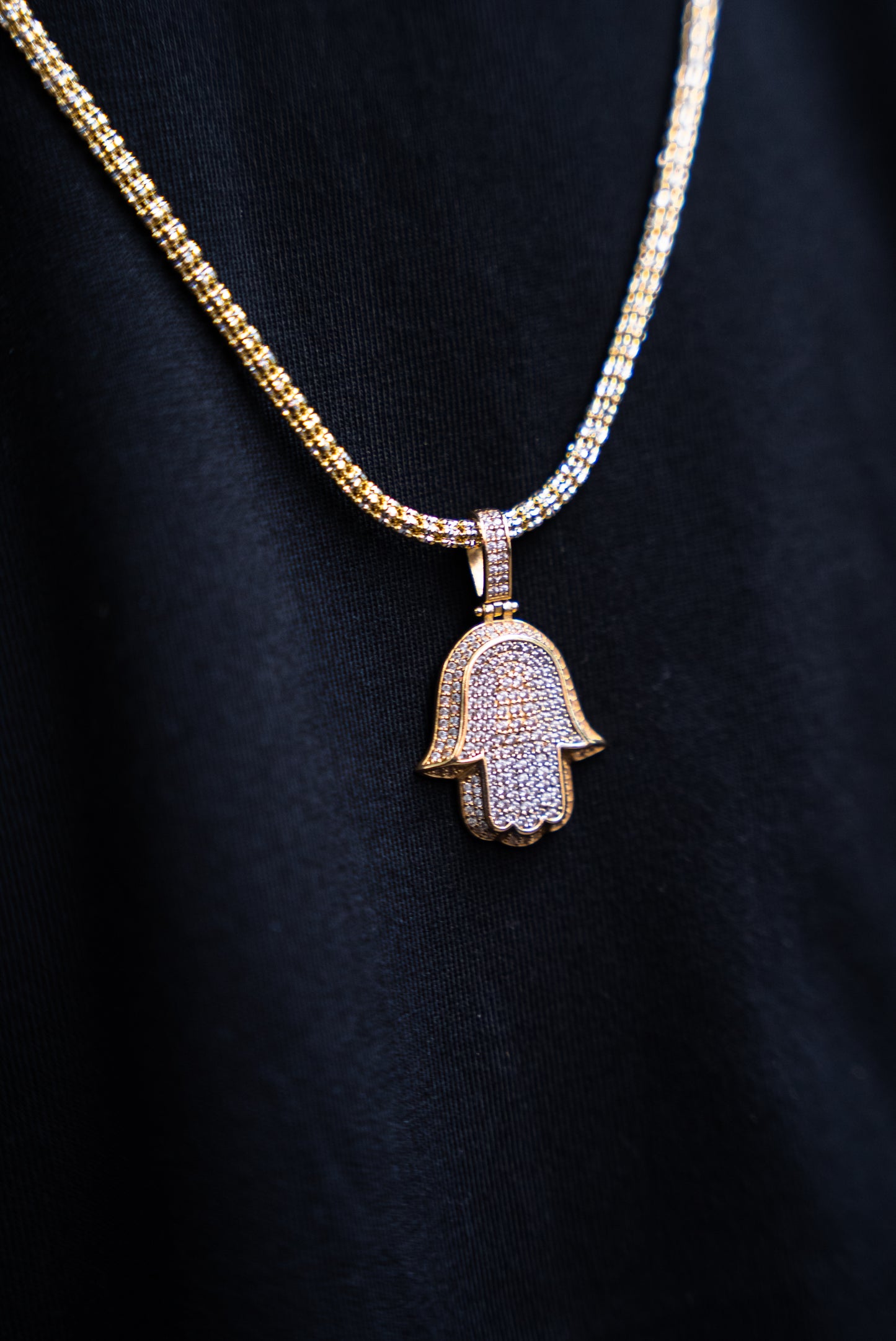 14K ICE CHAIN AND HAMSA PENDANT