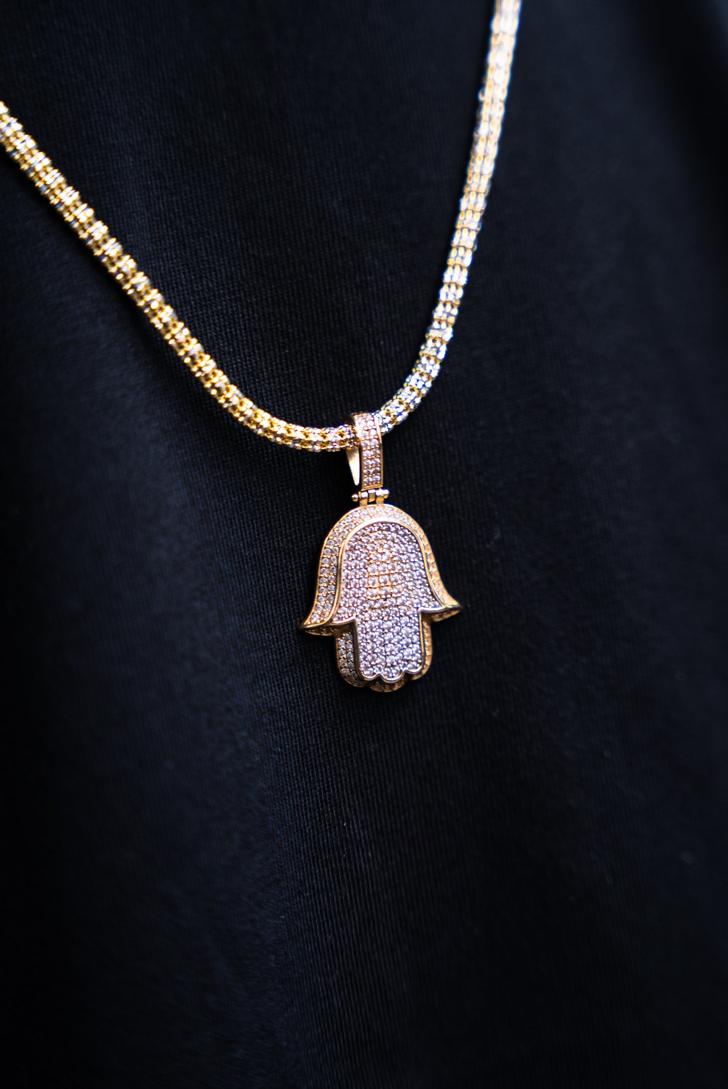 14K ICE CHAIN AND HAMSA PENDANT