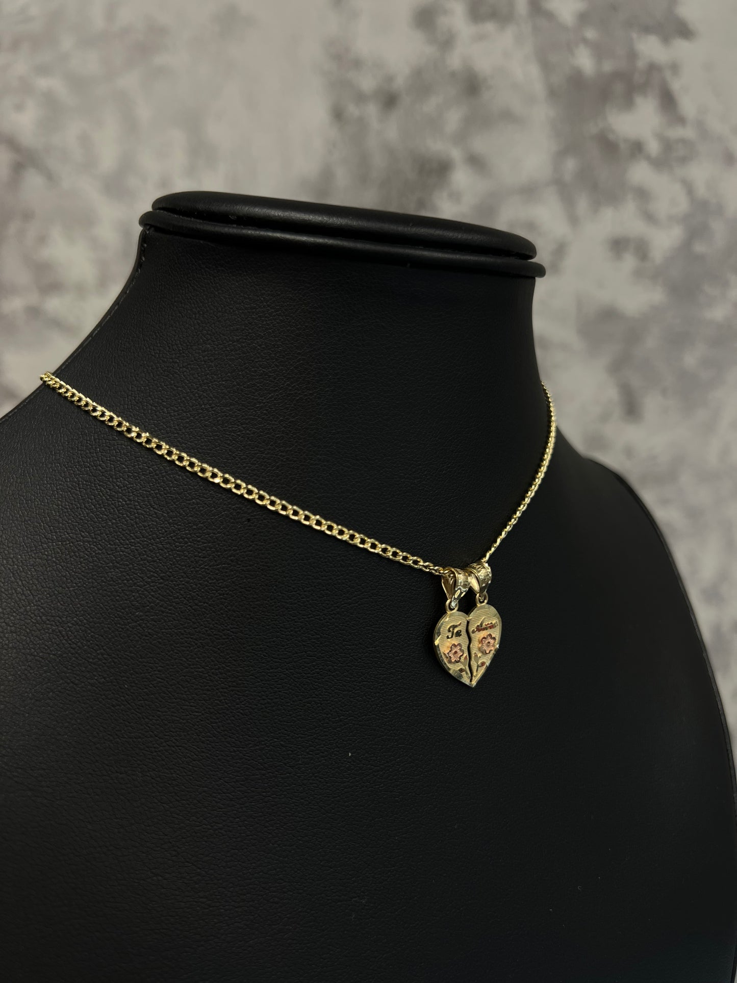 14K HOLLOW CUBAN CHAIN WITH HEART PENDANT