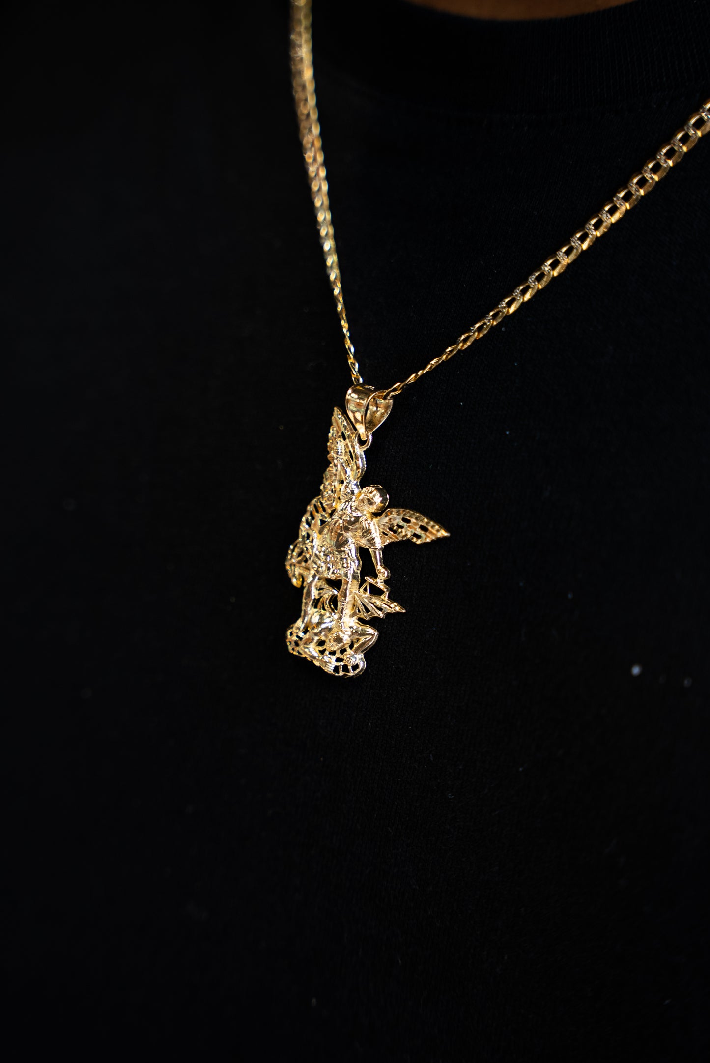 14K HOLLOW CUBAN CHAIN + SAN MIGUEL PENDANT