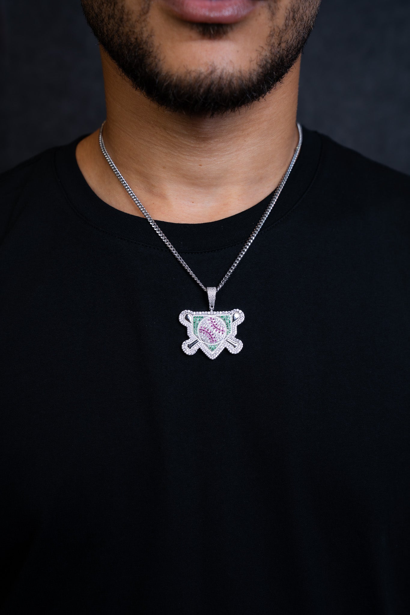 925 MIAMI CUBAN CHAIN WITH BASEBALL PENDANT