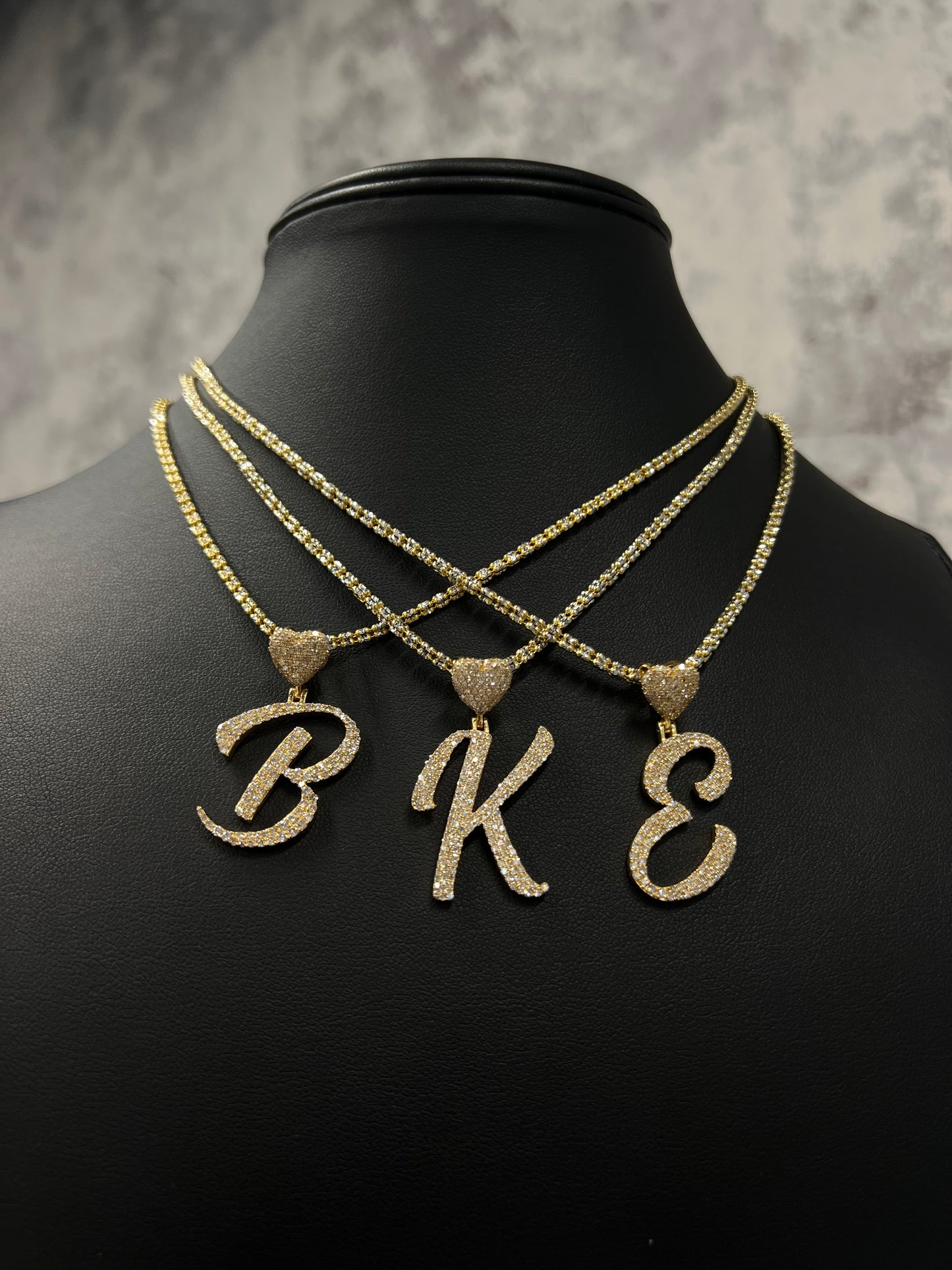 14K ICE CHAIN WITH INITIAL PENDANT “ NATURAL DIAMONDS”