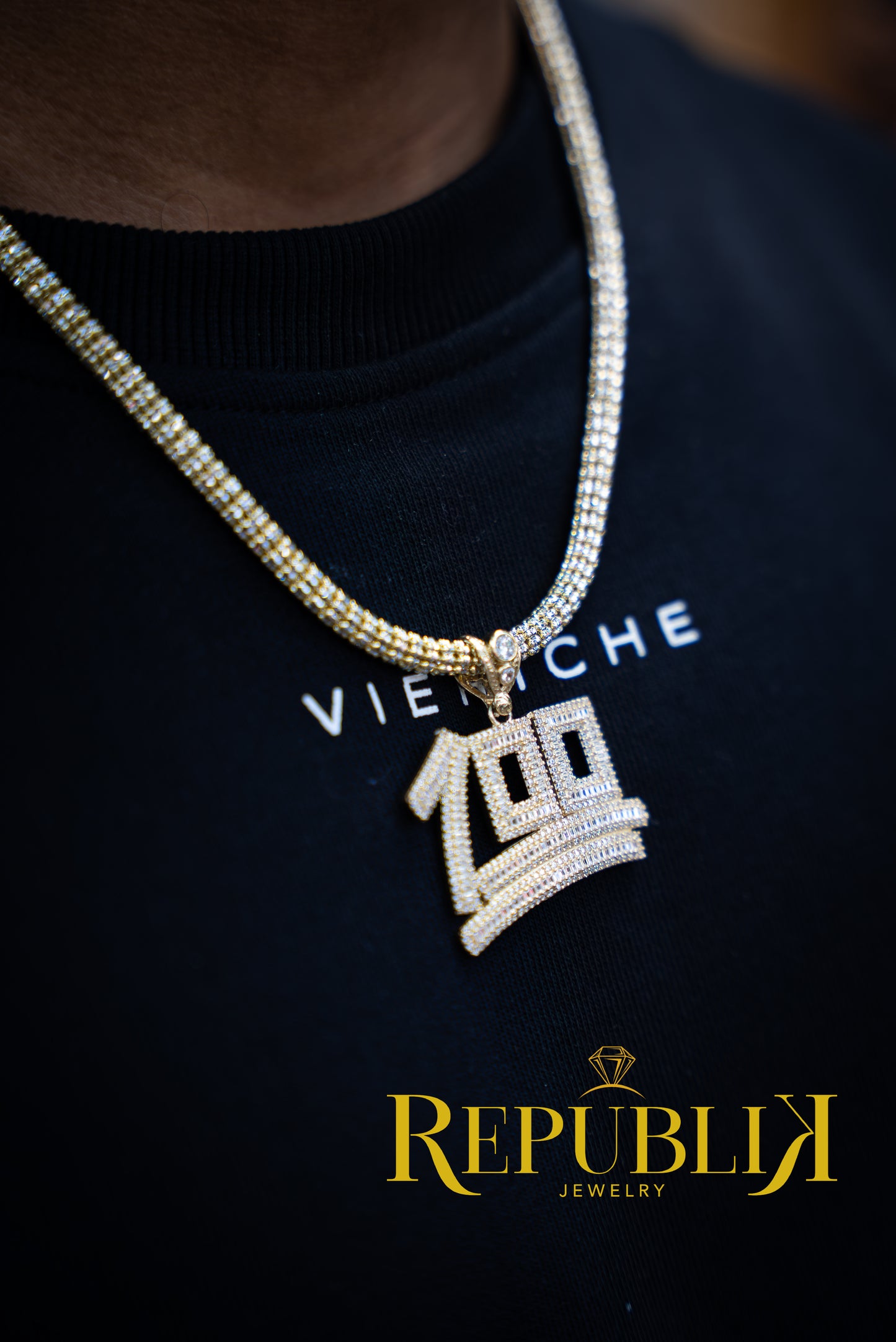 14K ICE CHAIN WITH 100 PENDANT