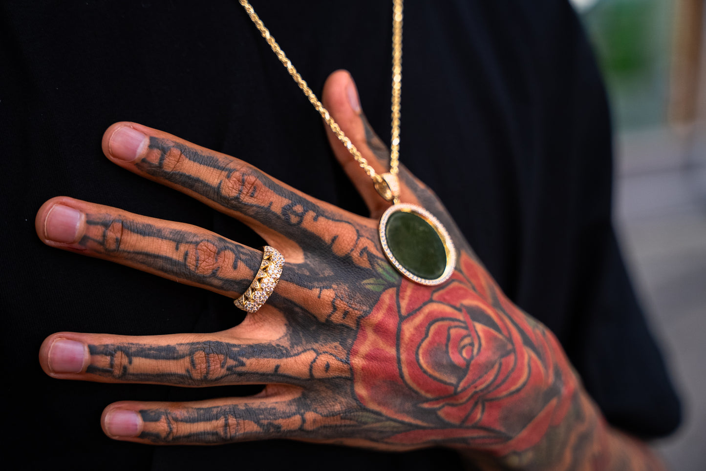 14K HOLLOW ROPE CHAIN + PICTURE PENDNAT AND RING