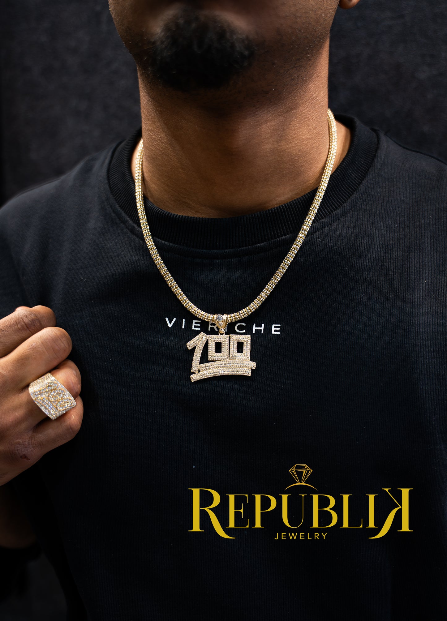 14K ICE CHAIN WITH 100 PENDANT