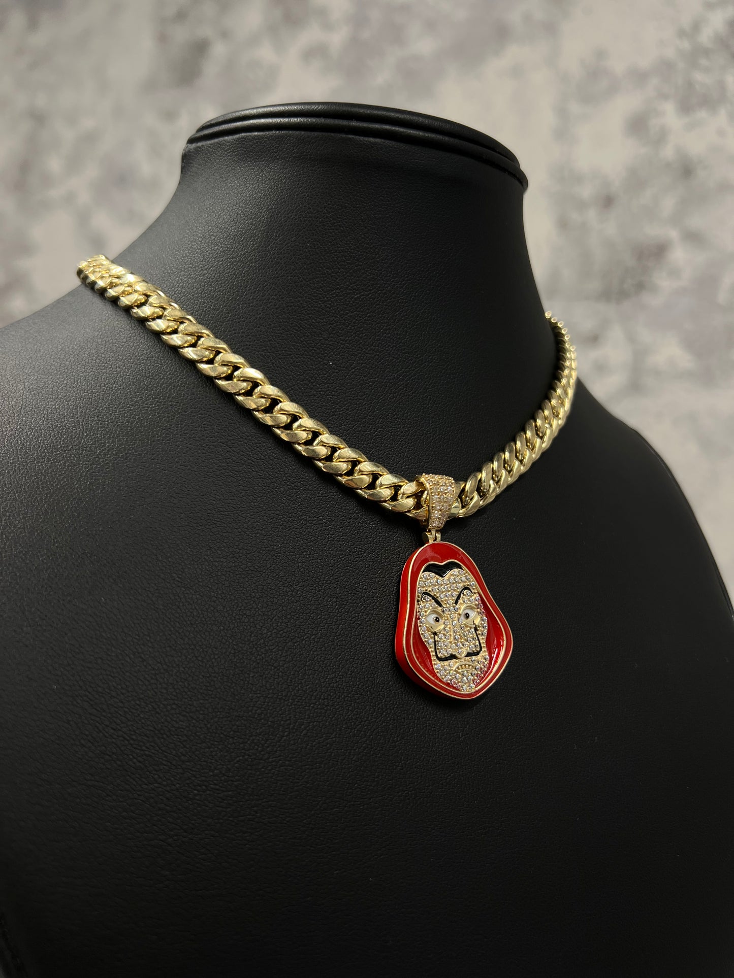 14K CHOCKER WITH THE RED MASK PENDANT