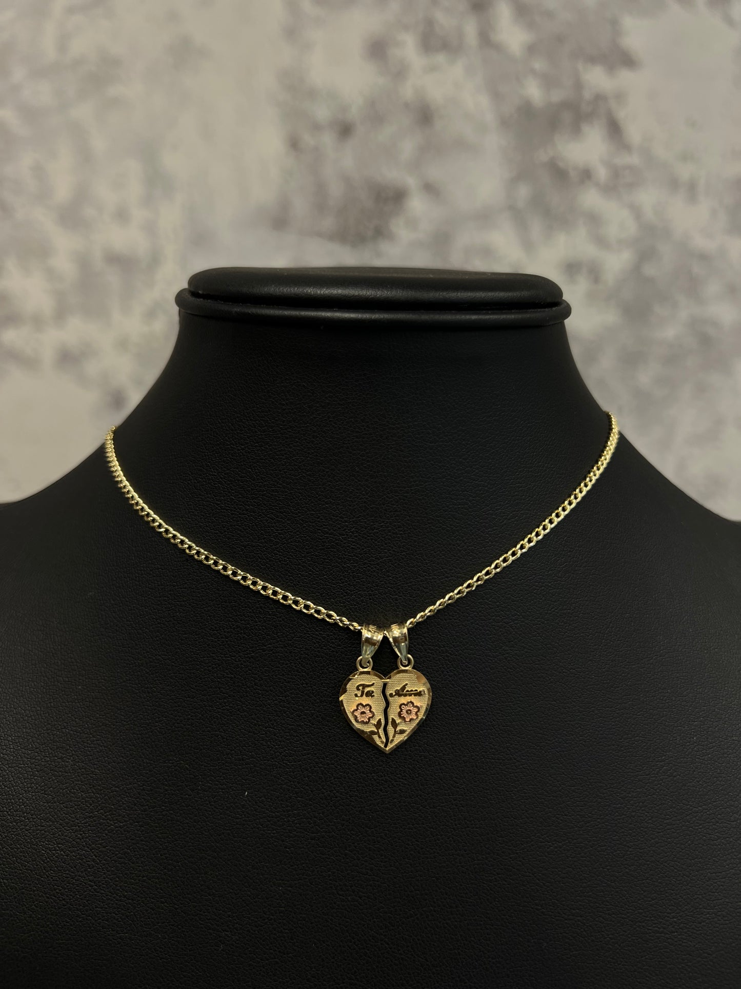 14K HOLLOW CUBAN CHAIN WITH HEART PENDANT