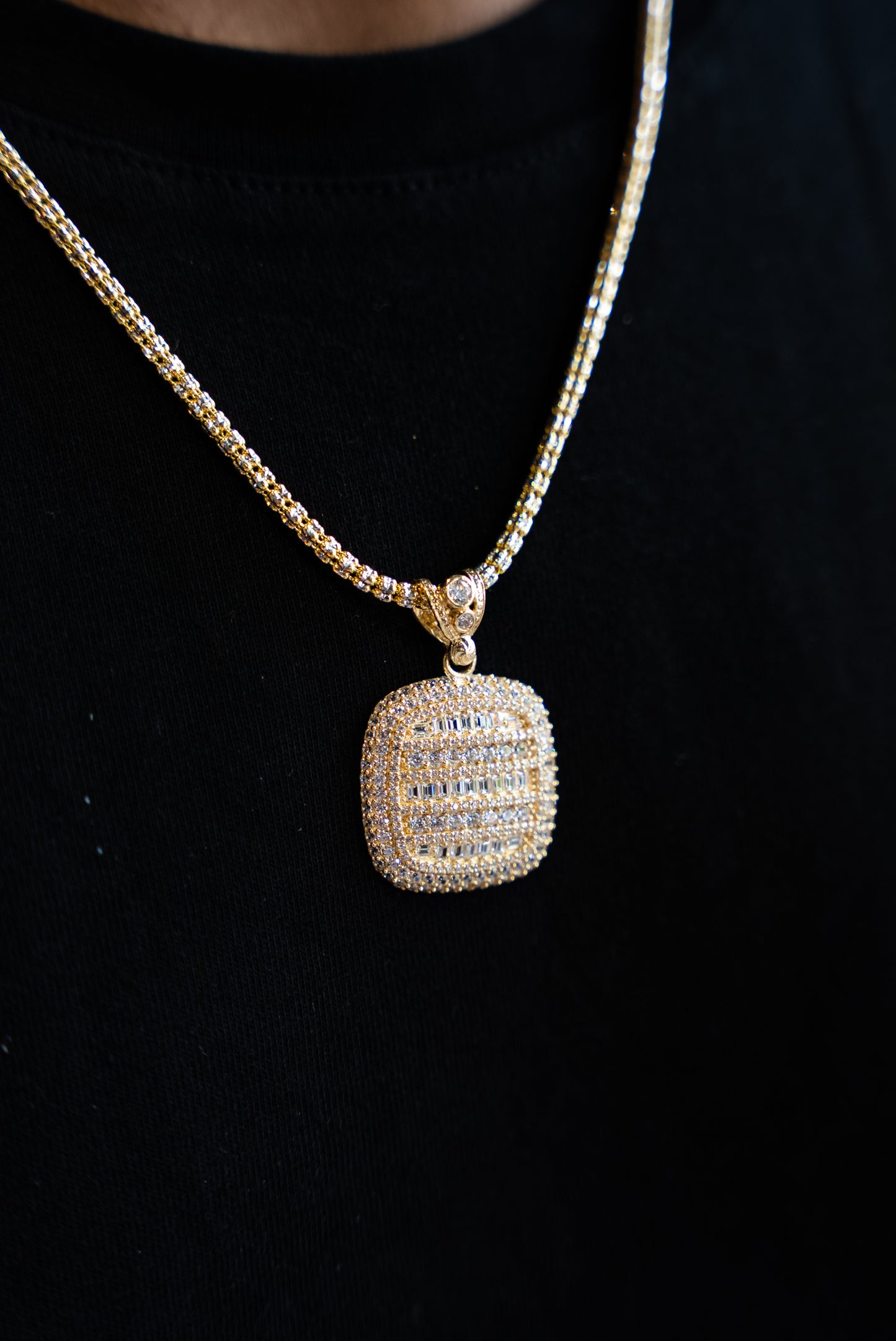 14K ICE CHAIN + SQUARE PENDANT FULL CZ