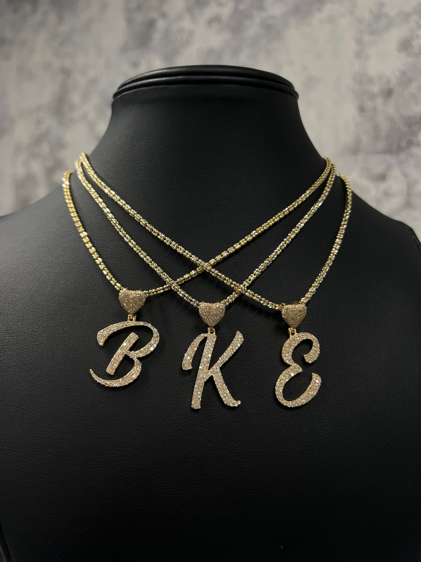 14K ICE CHAIN WITH INITIAL PENDANT “ NATURAL DIAMONDS”