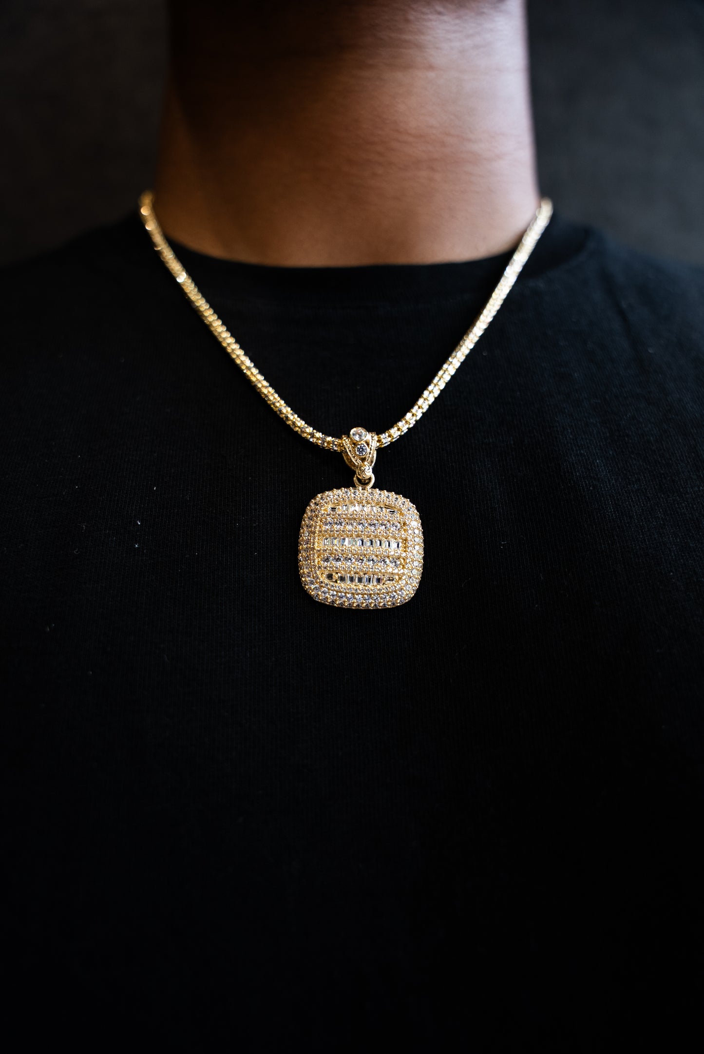 14K ICE CHAIN + SQUARE PENDANT FULL CZ