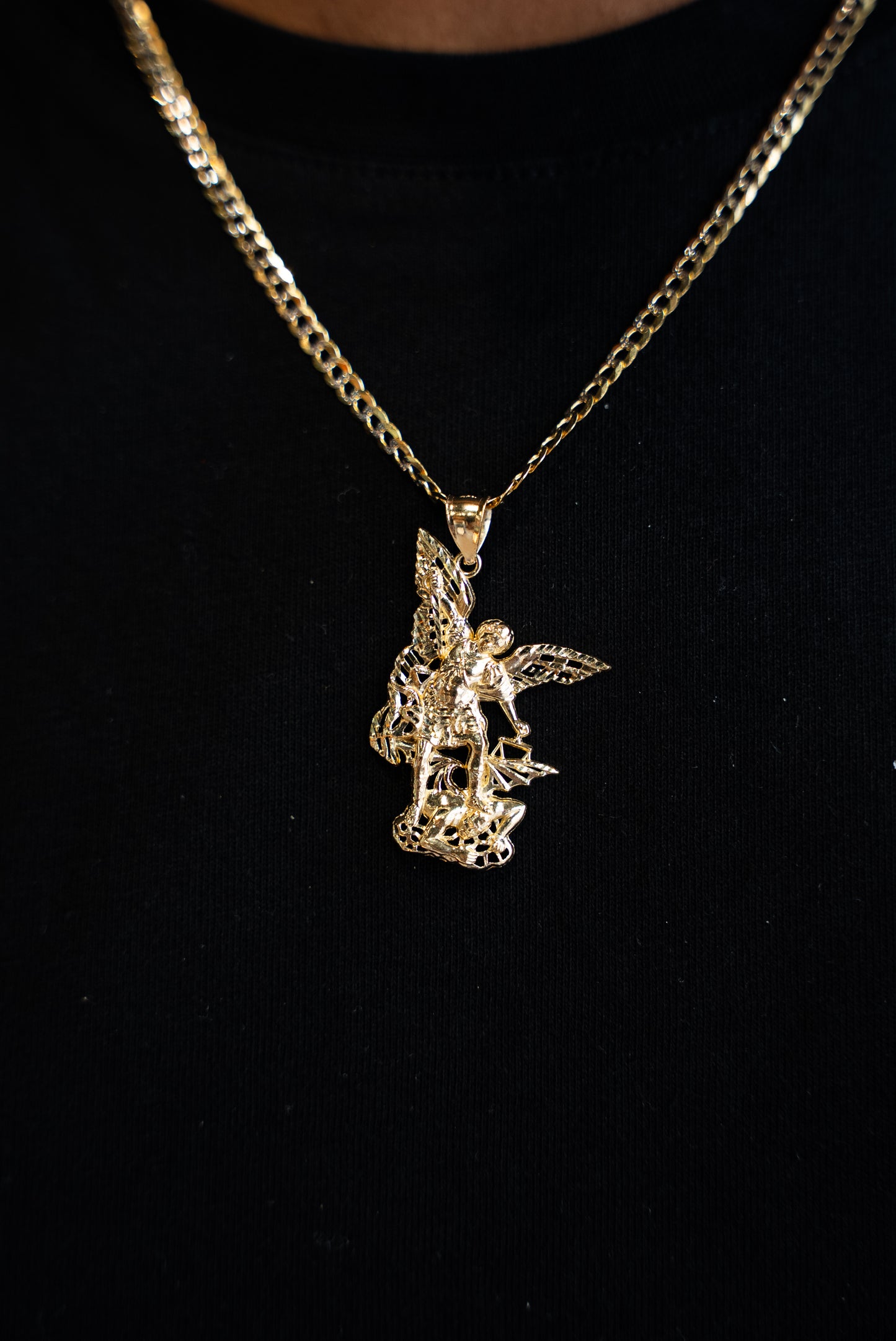 14K HOLLOW CUBAN CHAIN + SAN MIGUEL PENDANT