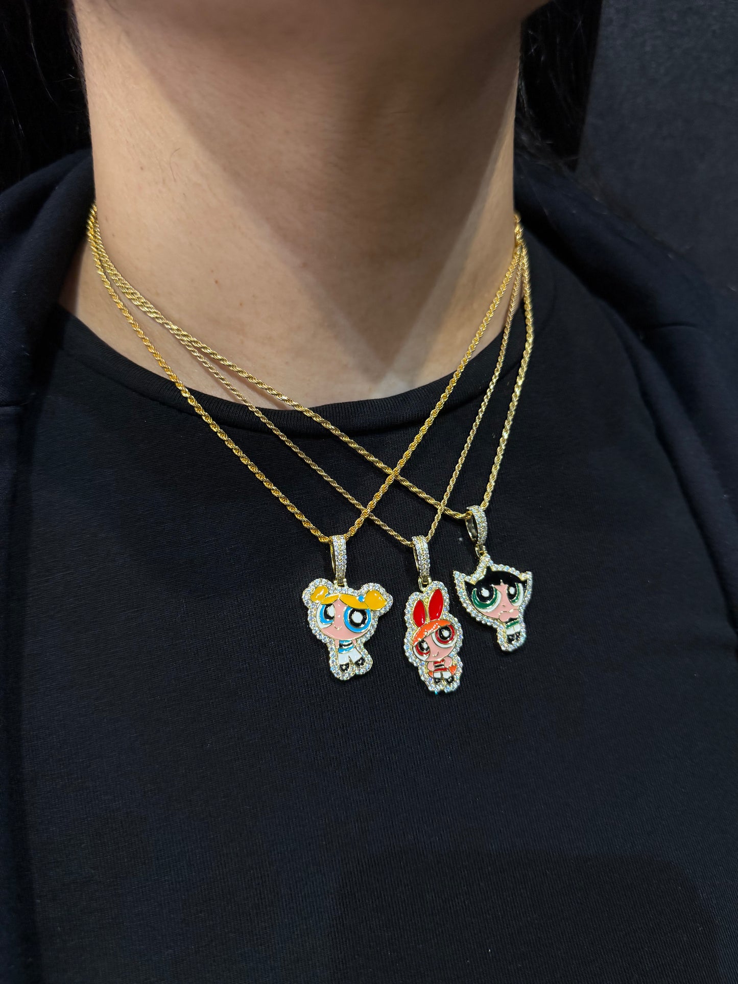 14K GOLDPLATED YELLOW ROPE CHAIN + POWERPUFF GIRL PENDANT