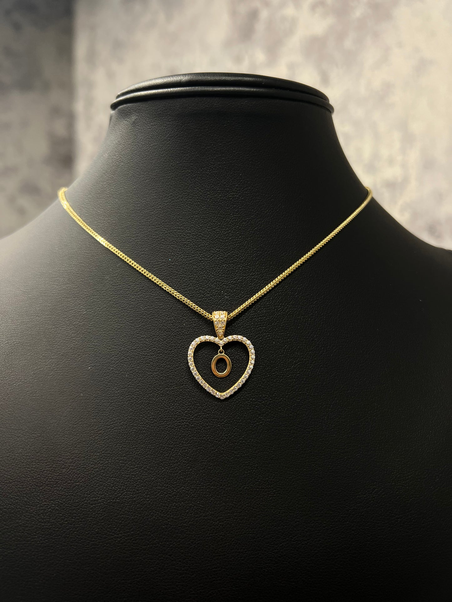 14K FRANCO CHAIN WITH HEART “INITIAL” PENDANT