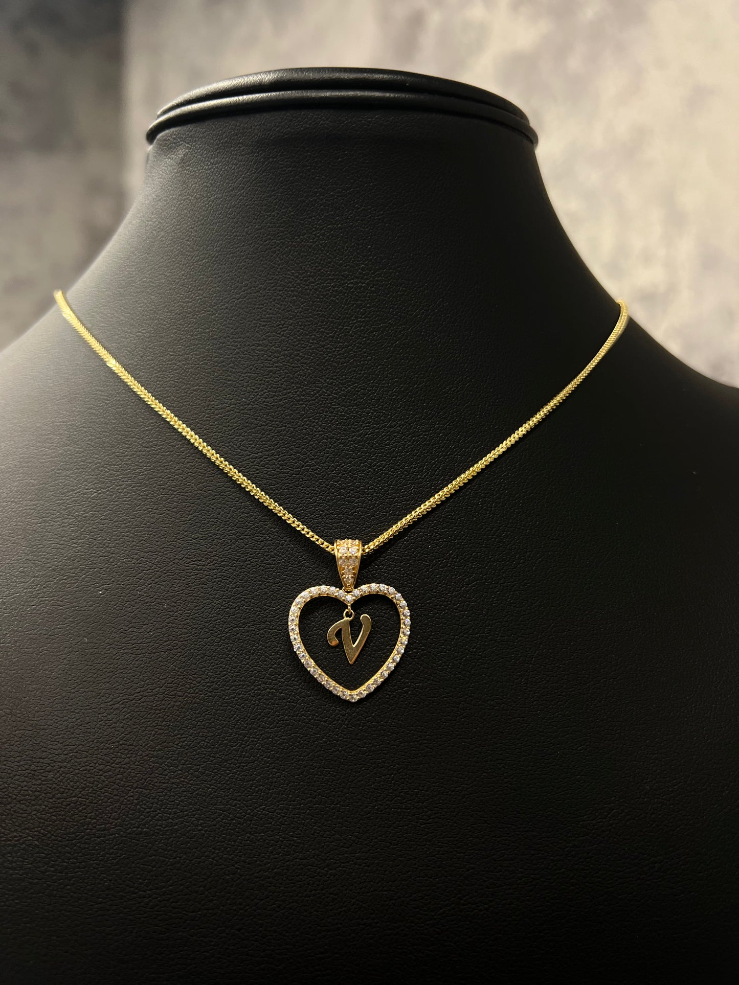 14K FRANCO CHAIN WITH HEART “INITIAL” PENDANT