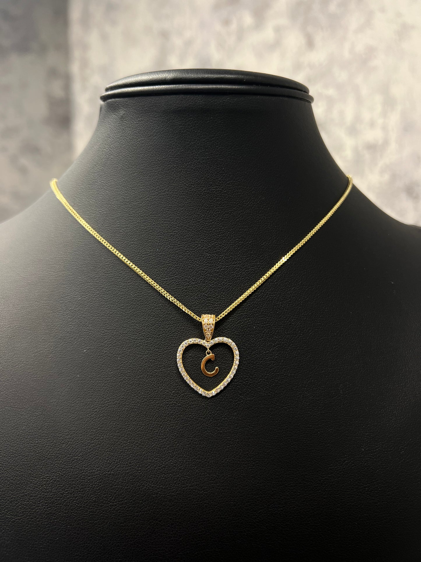 14K FRANCO CHAIN WITH HEART “INITIAL” PENDANT