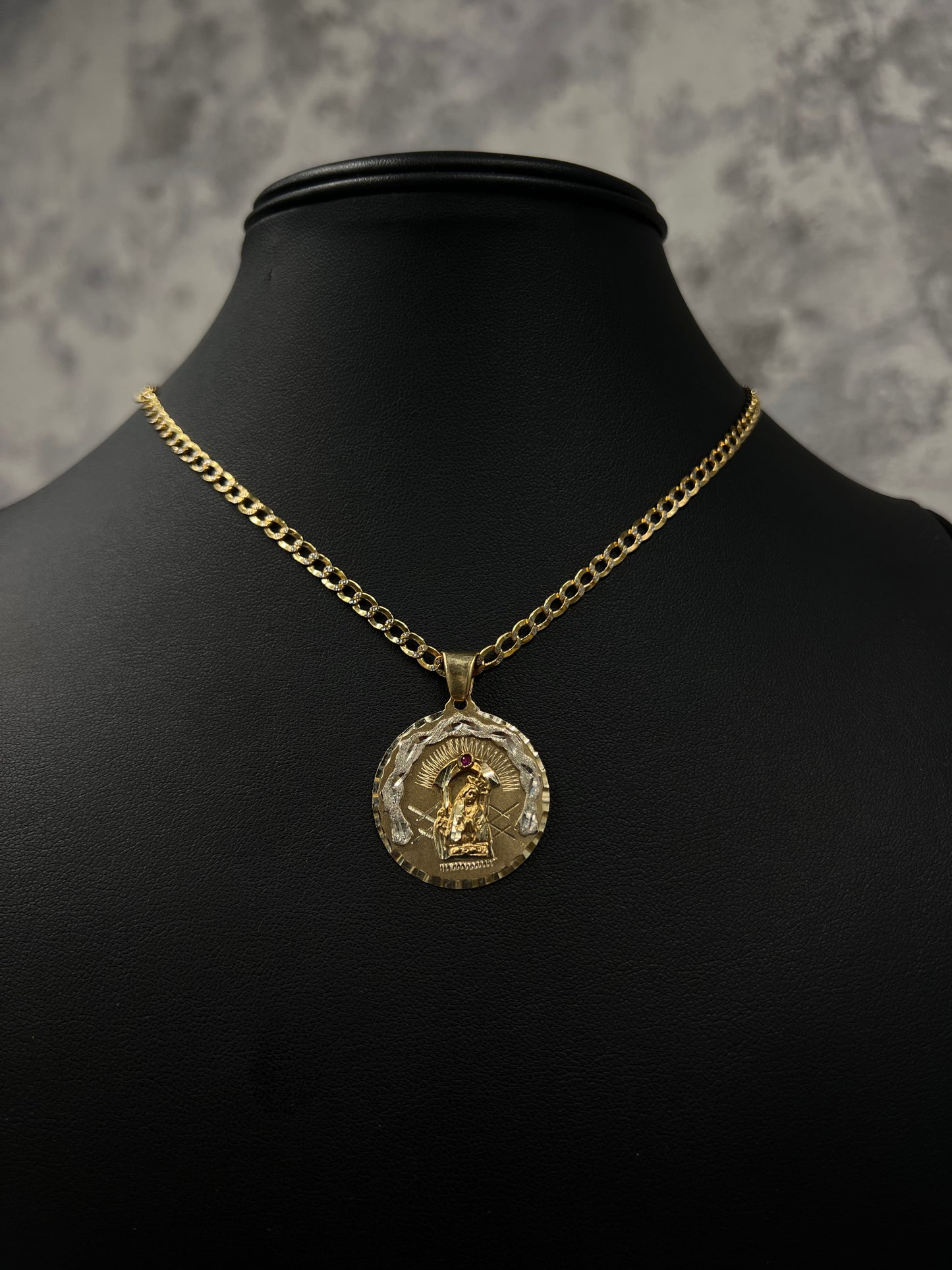 14K SEMI-SOLID CUBAN CHAIN “ TWO TONES” WITH VIRGEN PENDANT