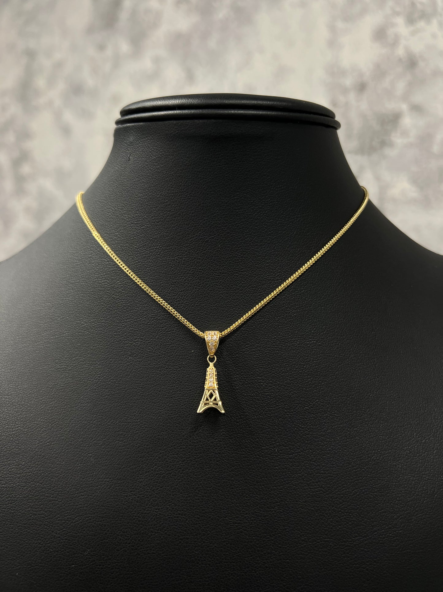 14K FRANCO CHAIN WITH EIFFEL TOWER PENDANT