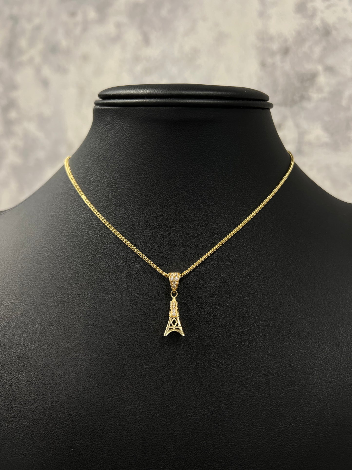 14K FRANCO CHAIN WITH EIFFEL TOWER PENDANT