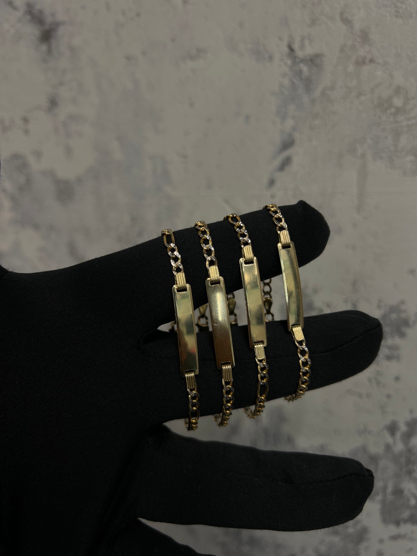14K HOLLOW BABY BRACELETS “ 2 TONES” WITH ENGRAVING “ NAME”