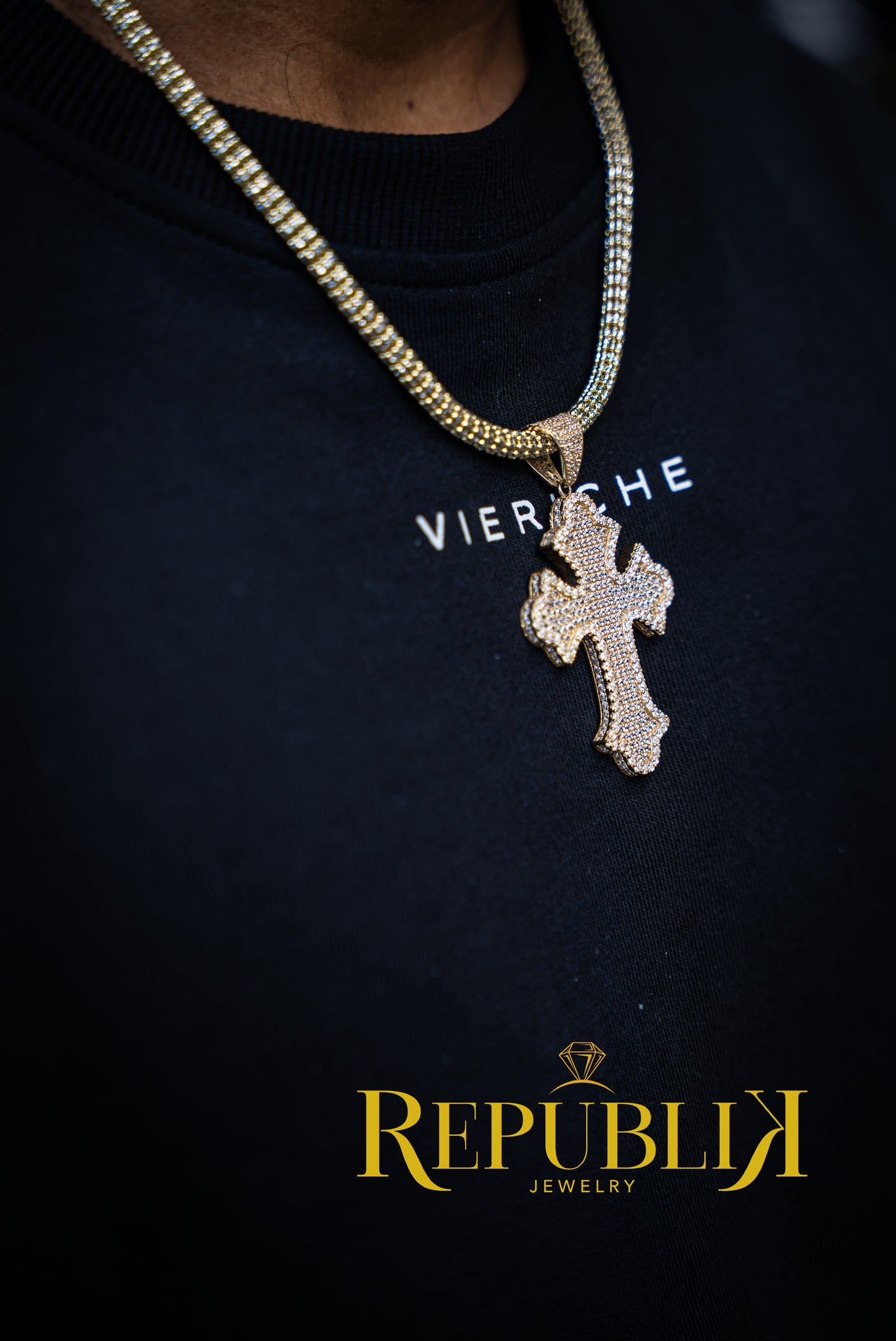 14K ICE CHAIN WITH CROSS PENDANT