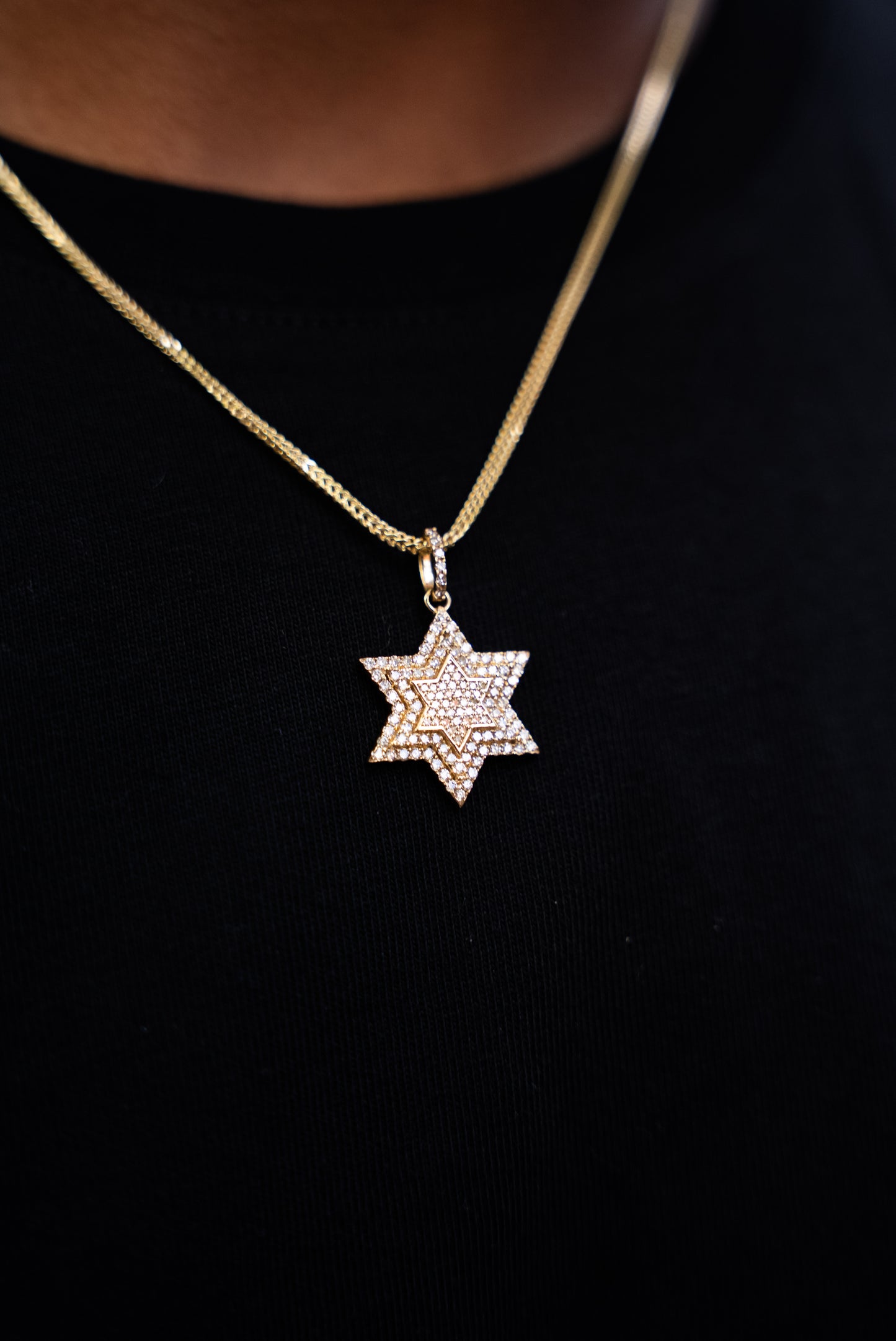 14K COMBINATION FRANCO CHAIN WITH STAR PENDANT “ NATURAL DIAMONDS” AND STAR RING