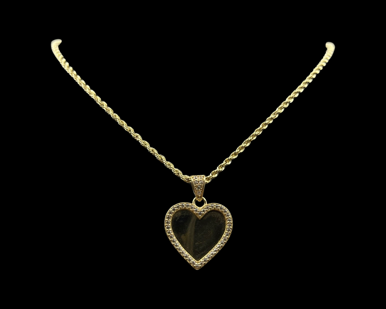 14K Rope Chain With Heart Photo Pendant