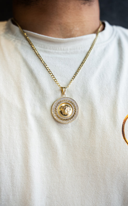 14K HOLLOW CUBAN CHAIN + MEDISA PENDANT