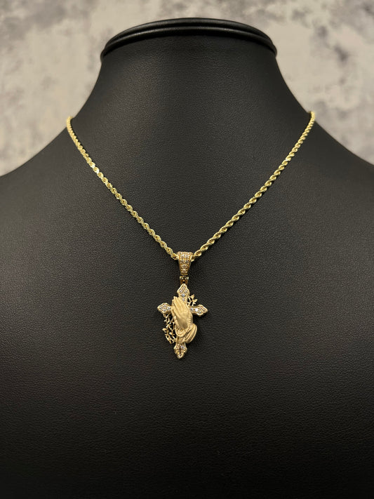 14K HOLLOW ROPE CHAIN + CROSS PENDANT