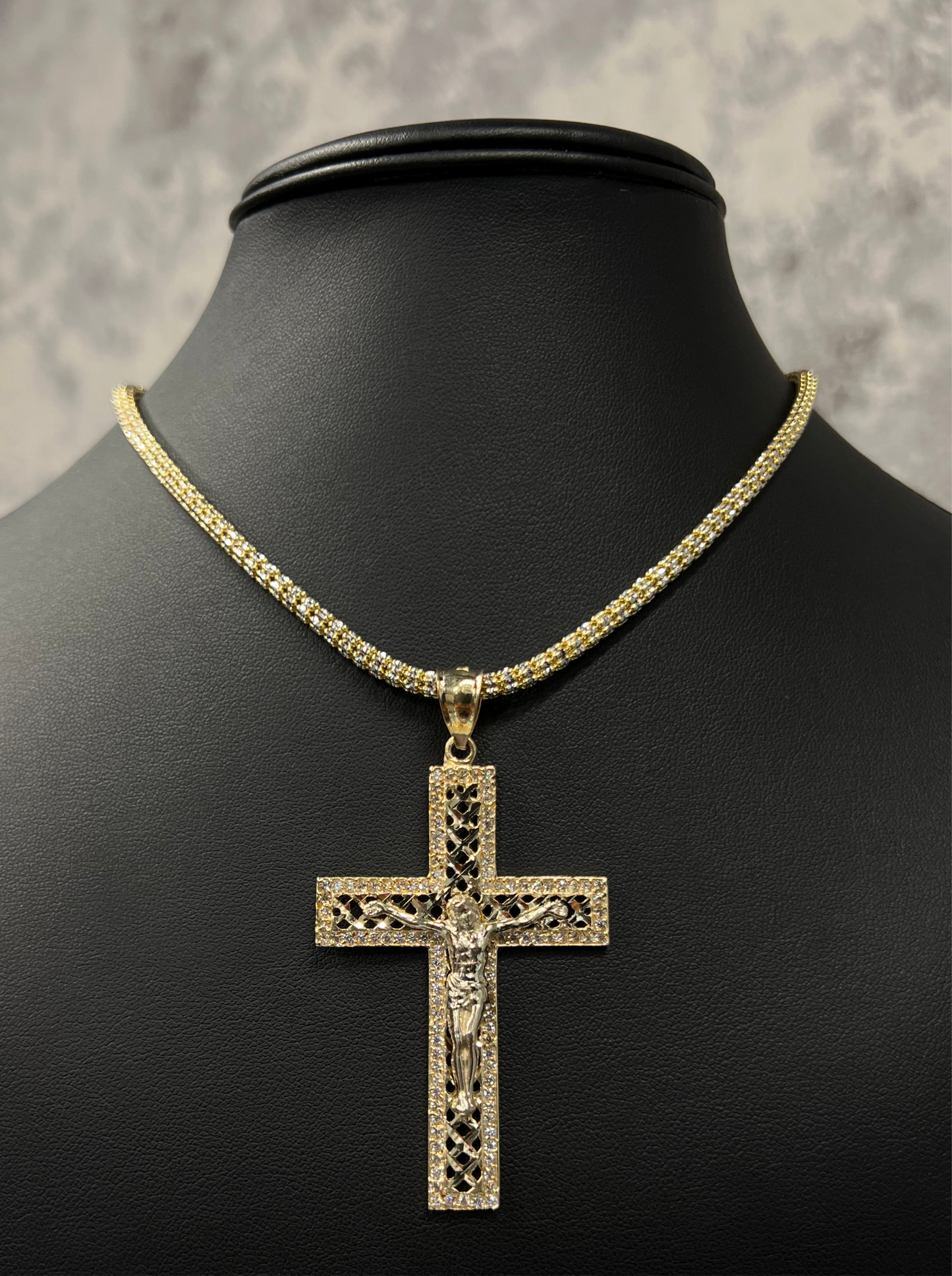 14K ICE CHAIN WITH CROSS PENDANT