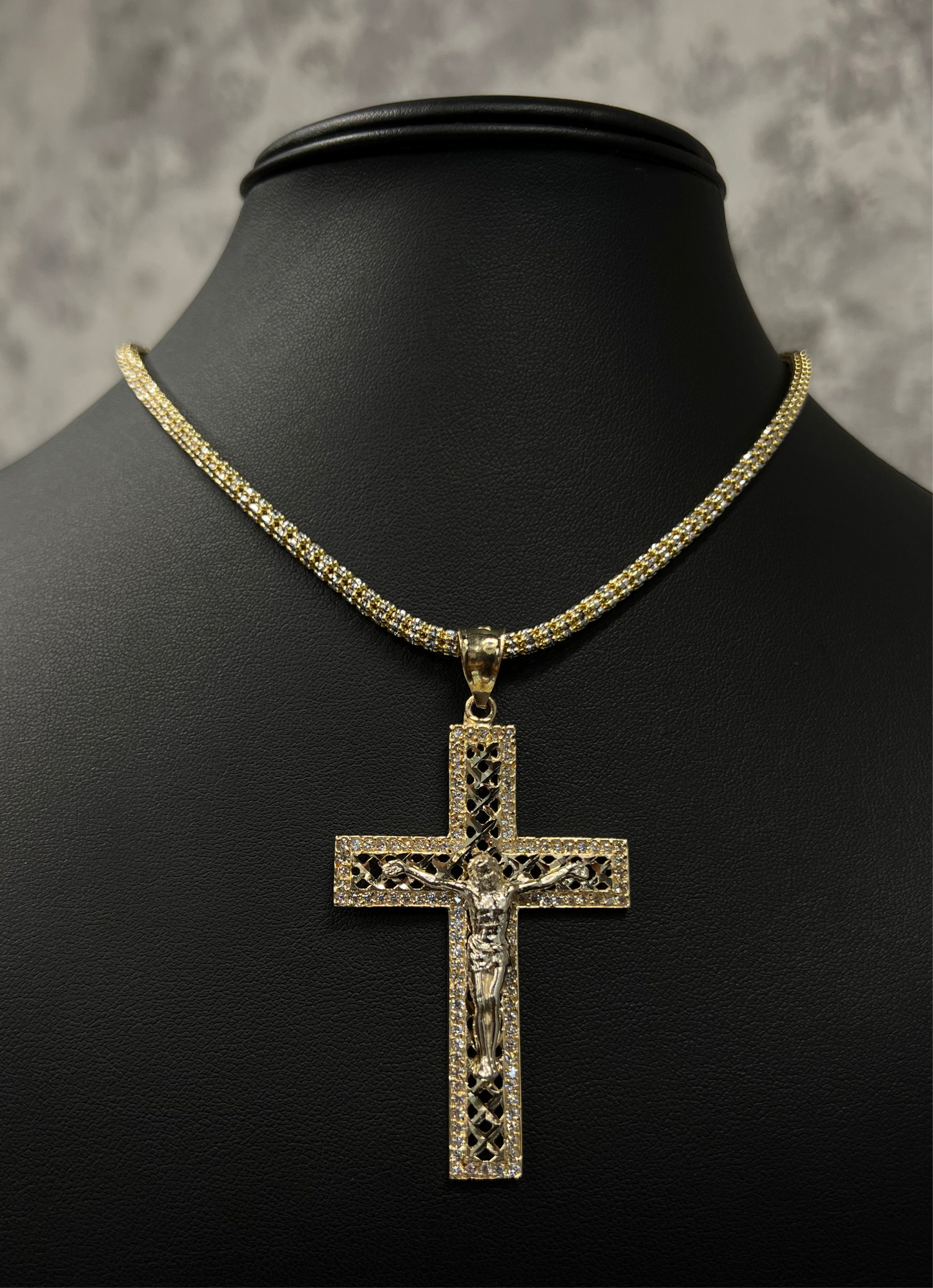 14K ICE CHAIN WITH CROSS PENDANT