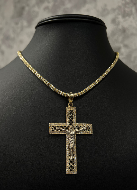 14K ICE CHAIN WITH CROSS PENDANT