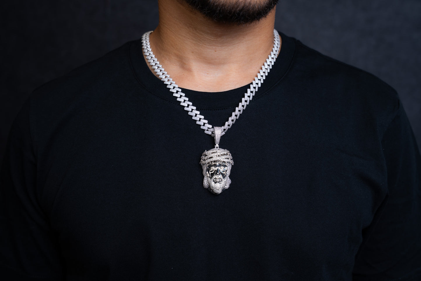 925 JESUS FACE PENDANT AND FULL CZ CHAIN