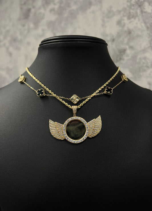 14K LUXURY CHOCKER AND HOLLOW ROPE CHAIN WITH PICTURE PENDANT