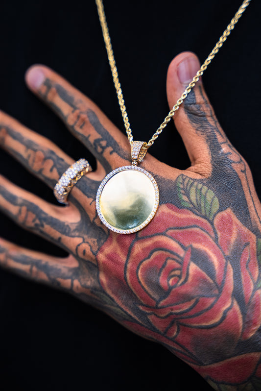 14K HOLLOW ROPE CHAIN + PICTURE PENDNAT AND RING