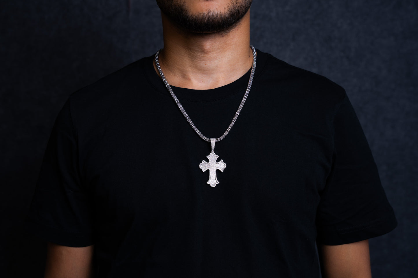 925 ICE CHAIN 5MM + CROSS PENDANT