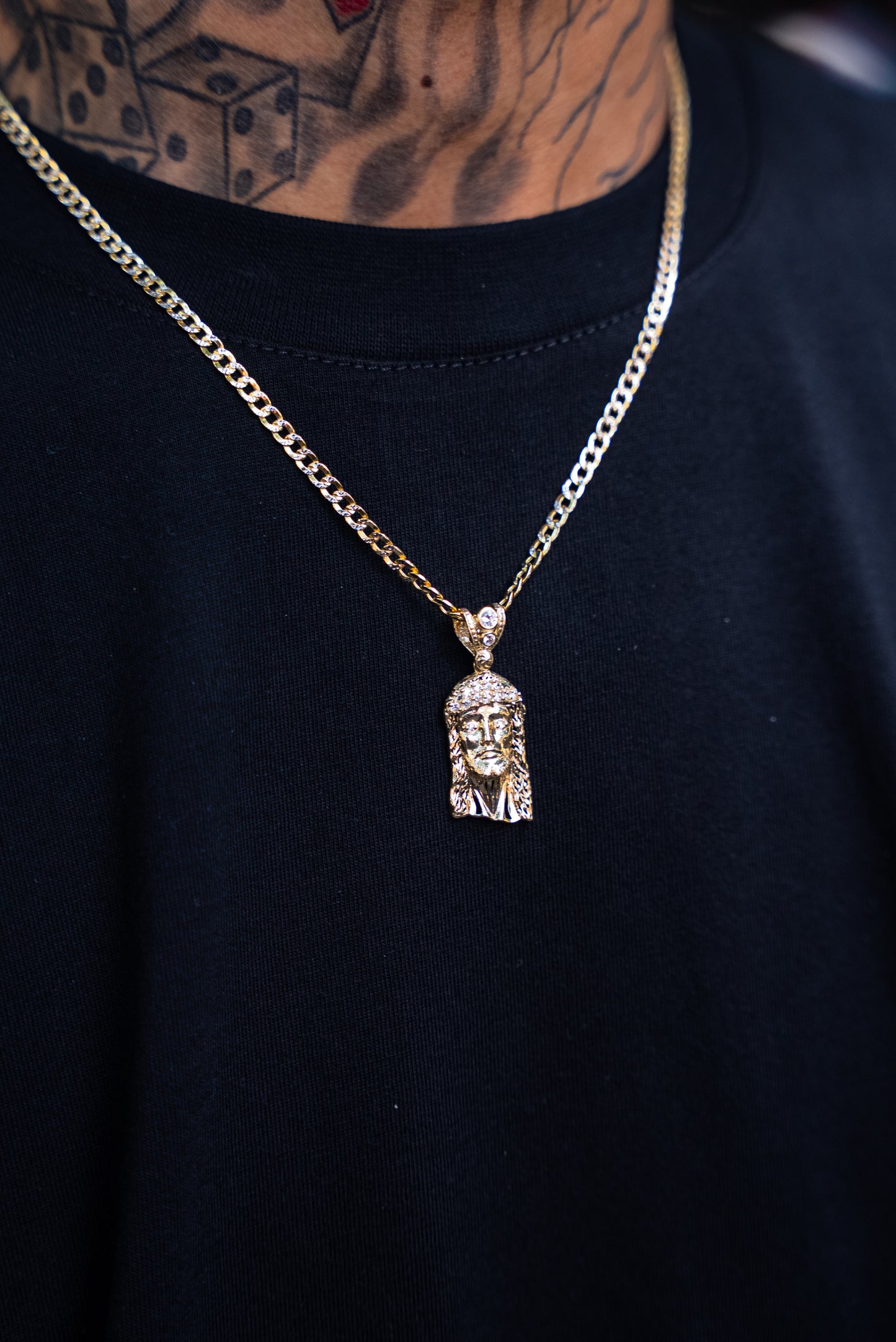 14K HOLLOW CUBAN CHAIN AND JESUS FACE PENDANT