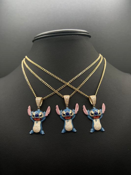 14K HOLLOW CUBAN CHAIN “ TWO TONES” AND STITCH PENDANT