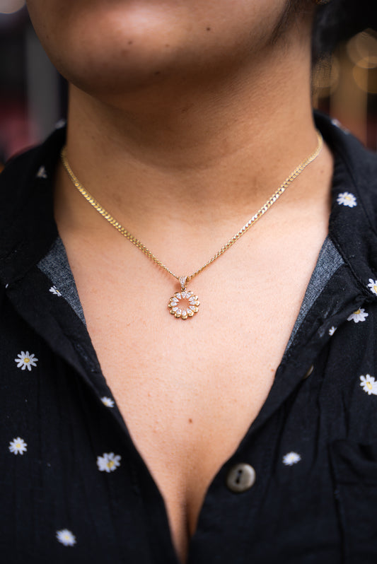 14K HOLLOW CUBAN CHAIN + CZ PENDANT