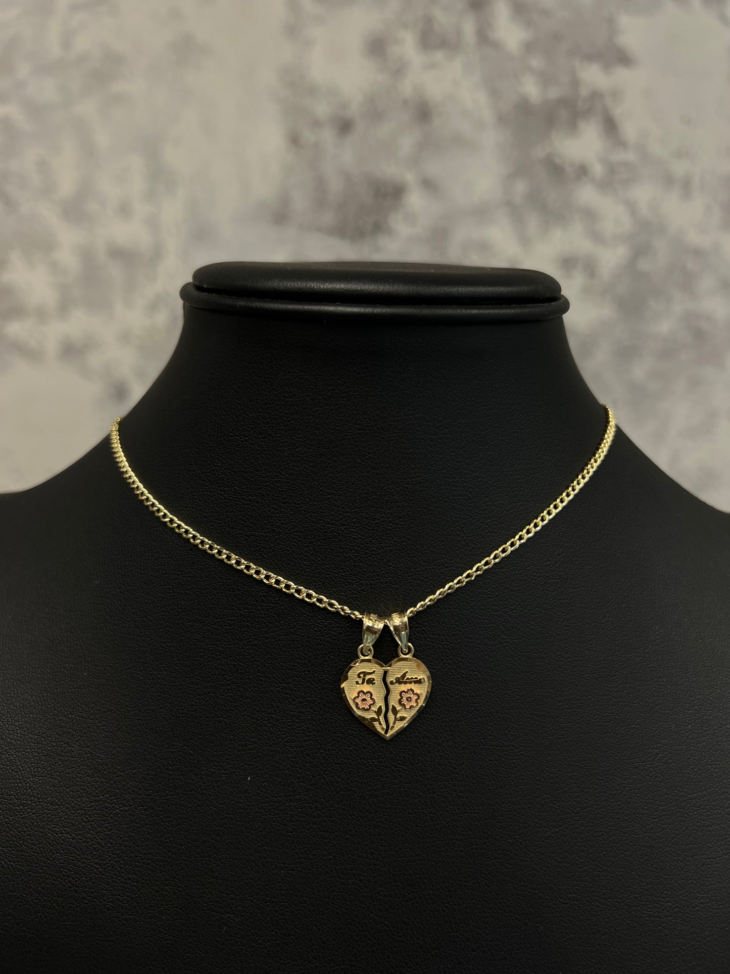 14K HOLLOW CUBAN CHAIN WITH HEART PENDANT