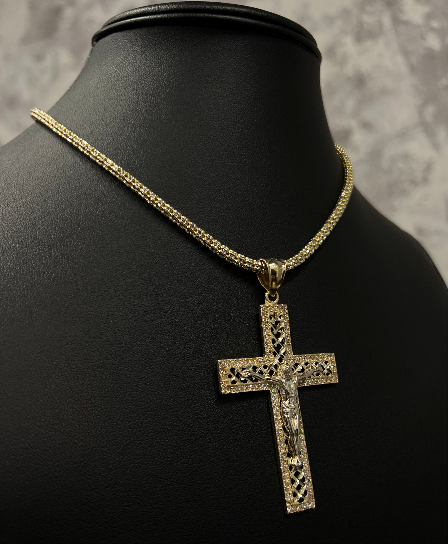14K ICE CHAIN WITH CROSS PENDANT