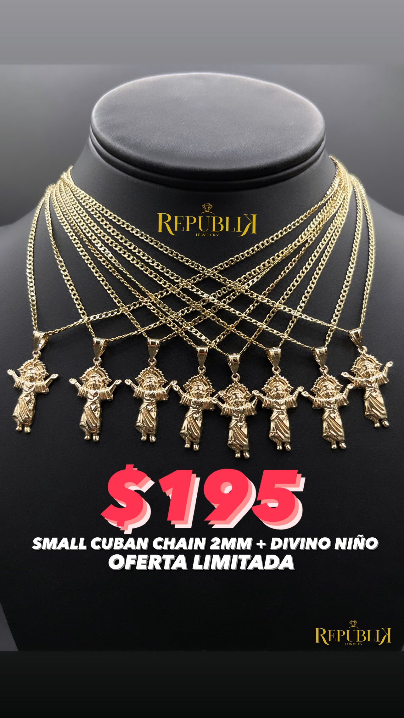 14K HOLLOW CUBAN CHAIN 2MM WITH BABY JESUS