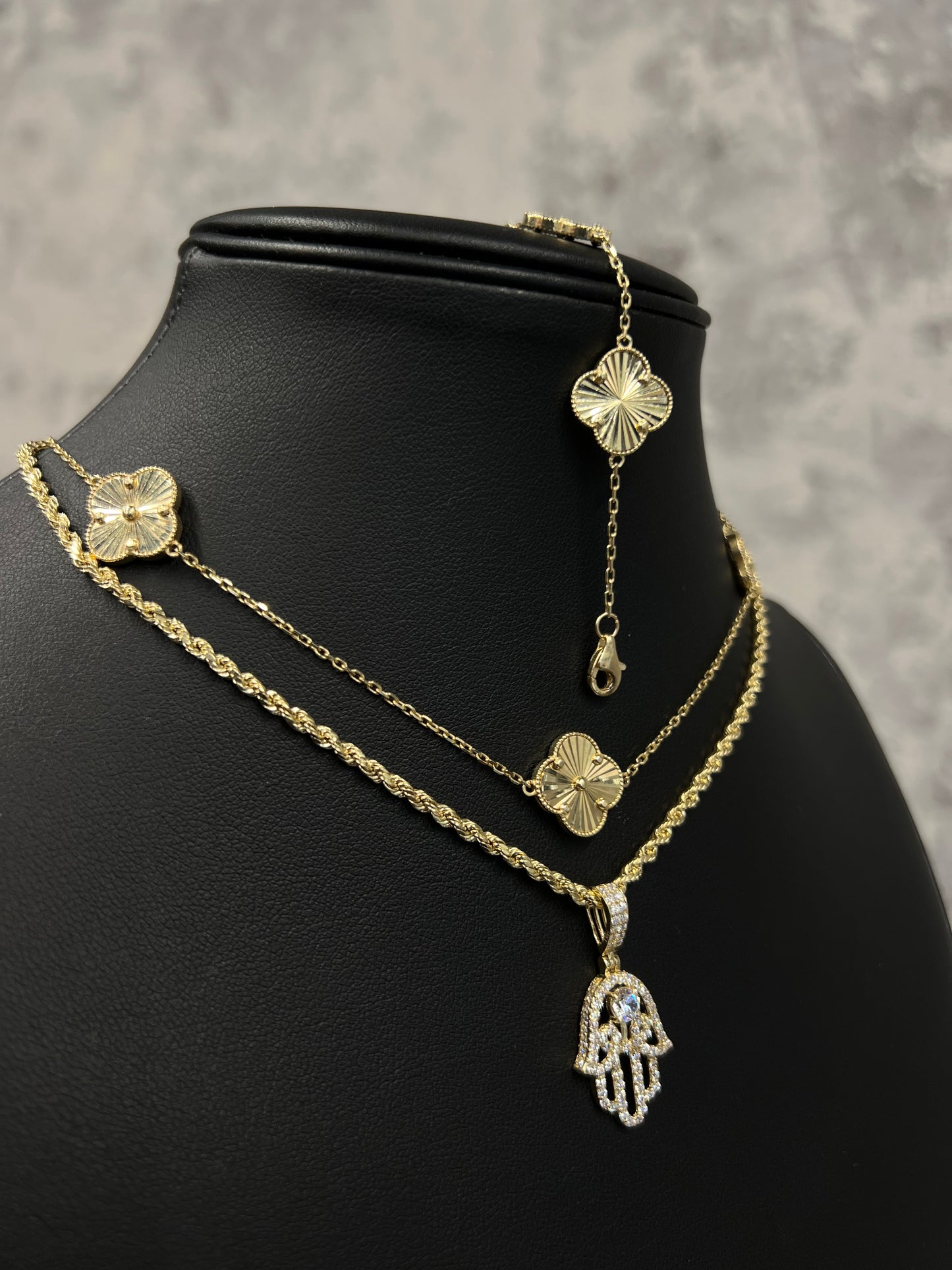 14K LUXURY SET CHOCKER WITH BRACELET AND HOLLOW ROPE CHAIN WITH HAMSA PENDANT