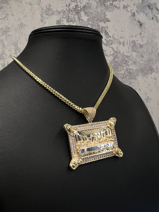 14K FRANCO CHAIN WITH LAST SUPPER PENDANT