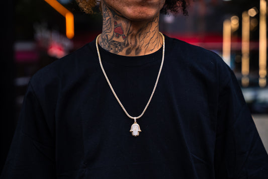 14K ICE CHAIN AND HAMSA PENDANT