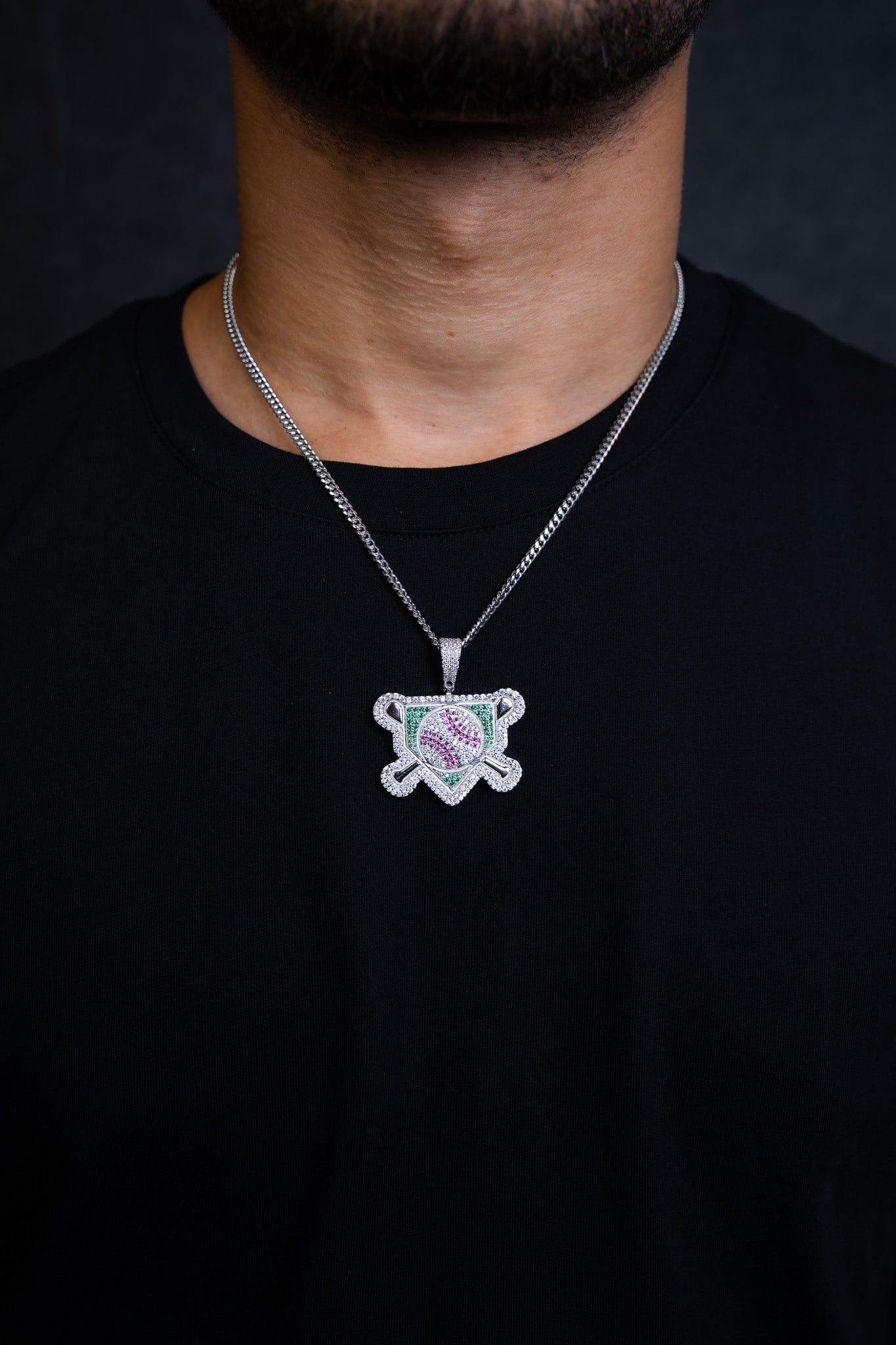925 MIAMI CUBAN CHAIN WITH BASEBALL PENDANT