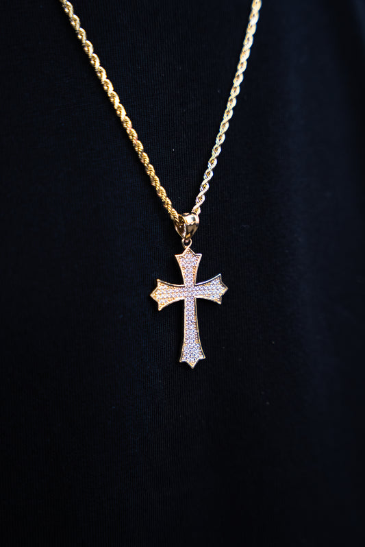 14K HOLLOW ROPE CHAIN + CROSS PENDANT