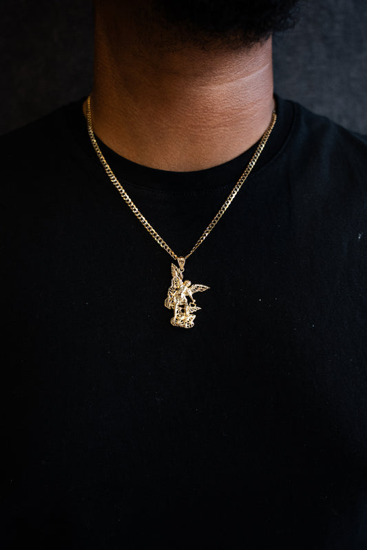 14K HOLLOW CUBAN CHAIN + SAN MIGUEL PENDANT